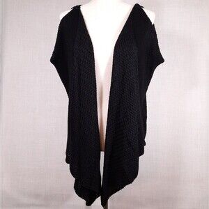 Women's Kimono Cardigan Sweater Open Front One-Size Knit Sleeveless Black